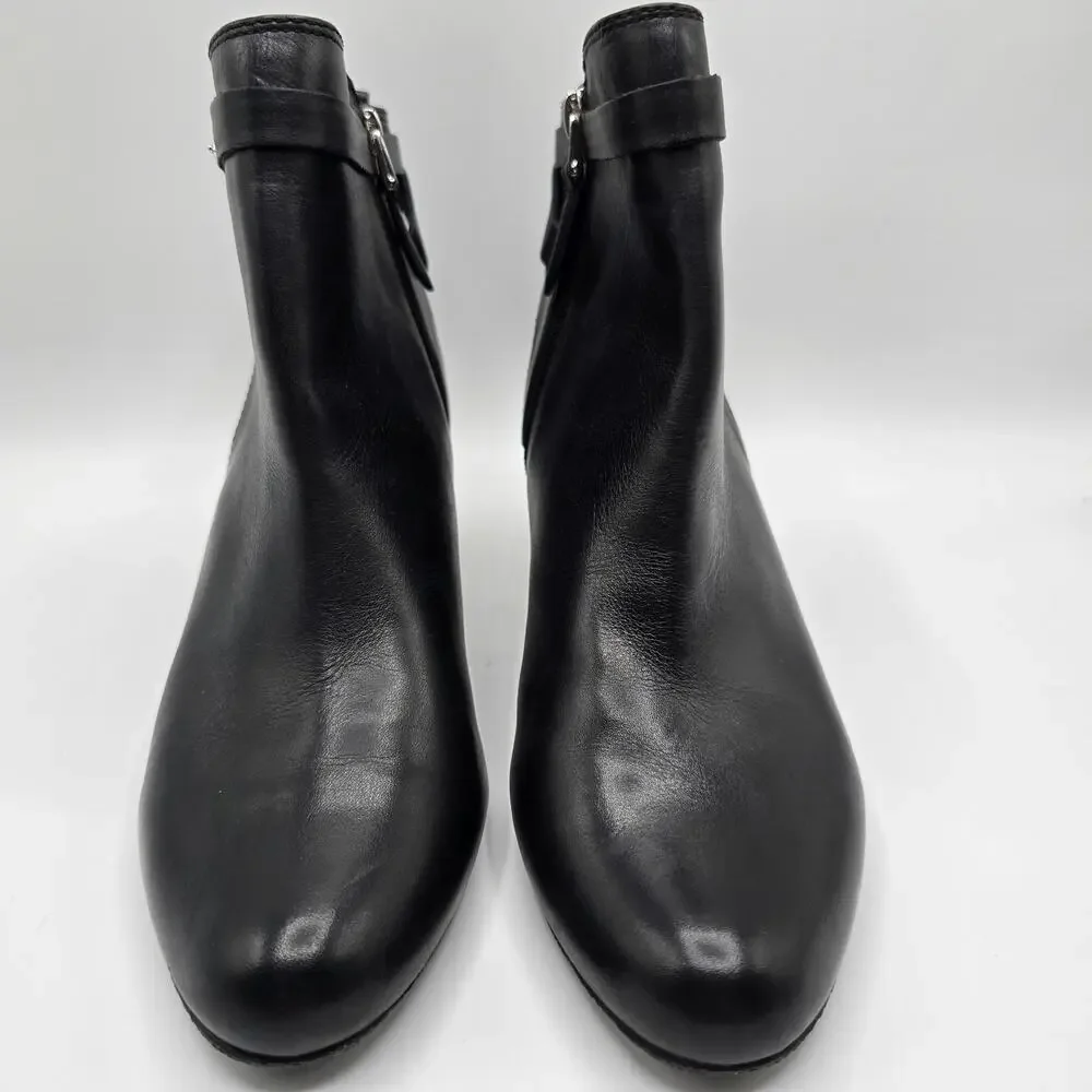 Sam‎ Edelman Maddox Mid Heel black leather strappy booties almond toe zip 9.5